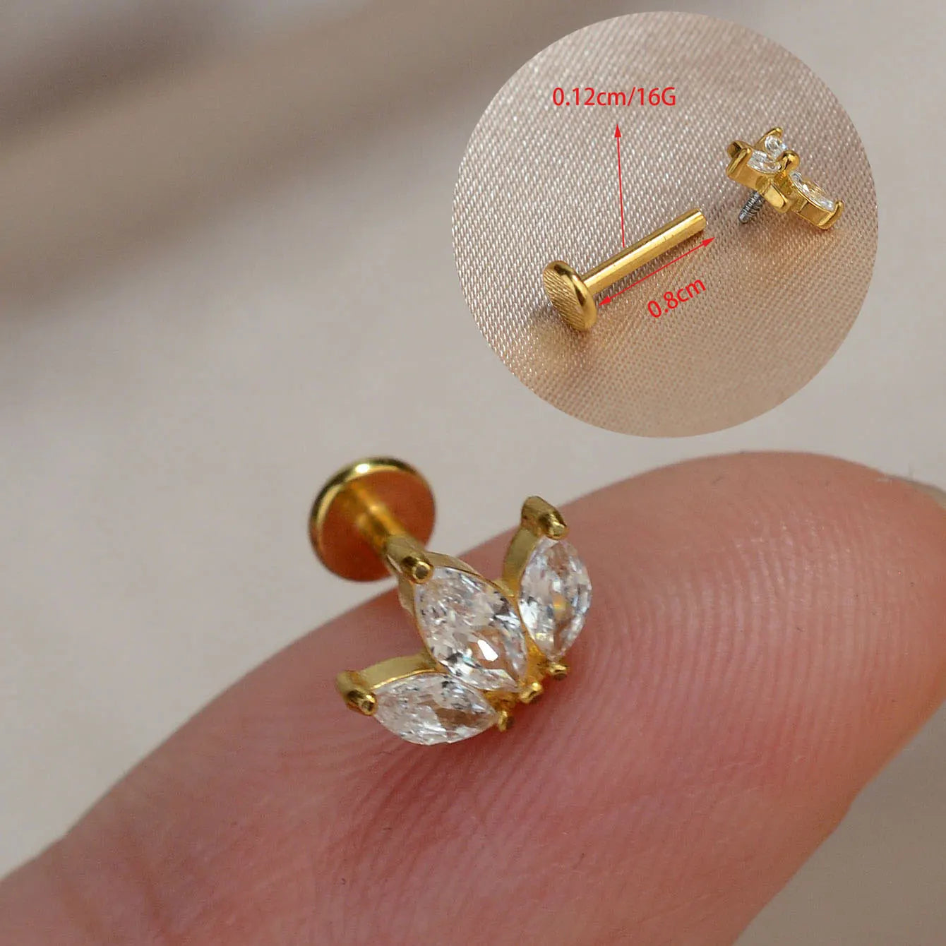 1Piece 16G Titanium Steel CZ Leaf Bee Piercing Lip Labre Studs Tragus Helix Cartilage Couch Lobe Earrings Body Jewelry For Women