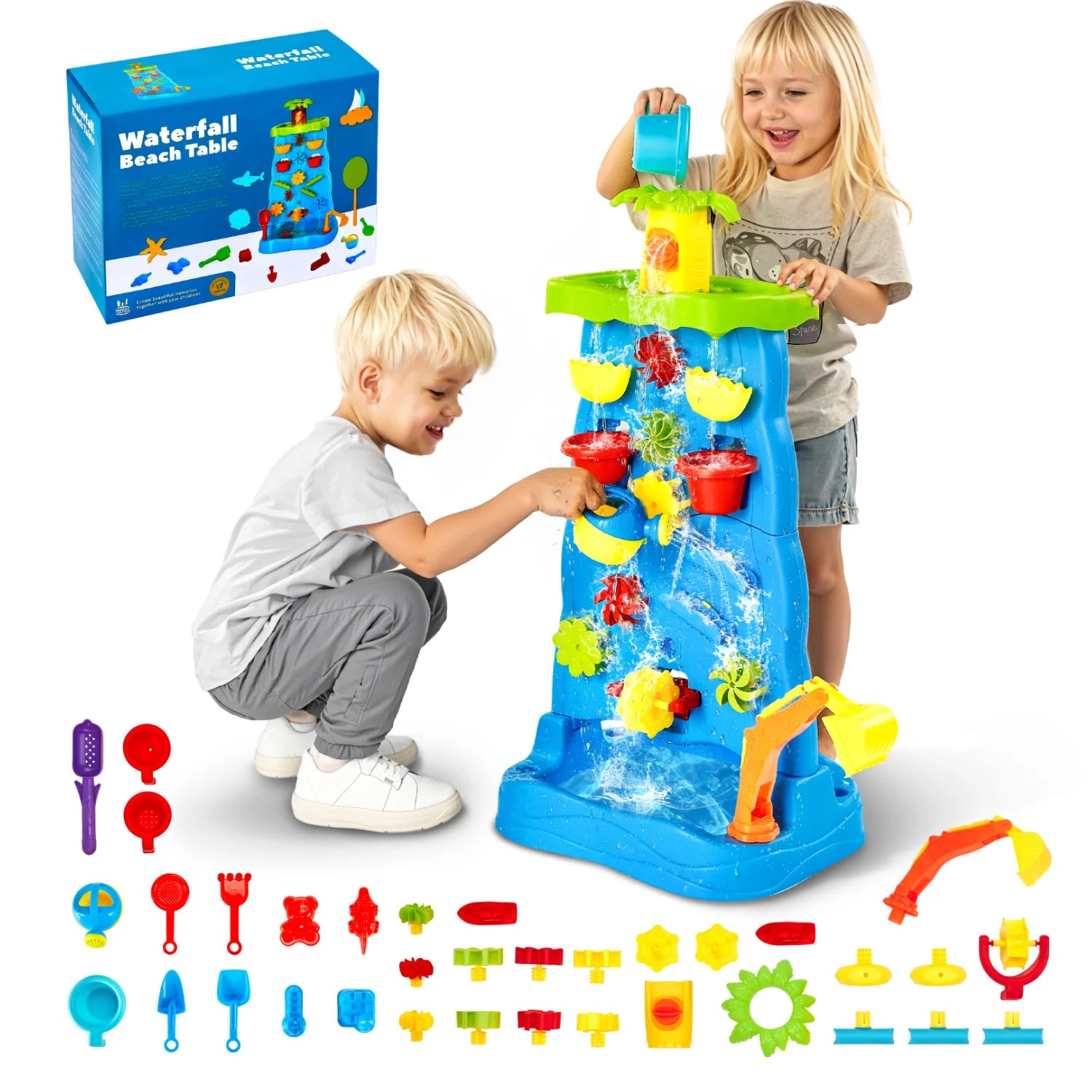 SucceBuy Water Play Table Kids Outdoor Beach Toy with 37PCS Accessories Double-Sided Summer Sand Platform for Children Gifts