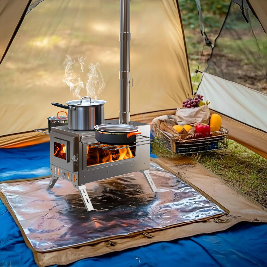 Wisfor Portable Hot Tent Stove,Wood Burning Stove for Camping, Tent Stove With View Glass, Large Stainless Steel Camping Stove