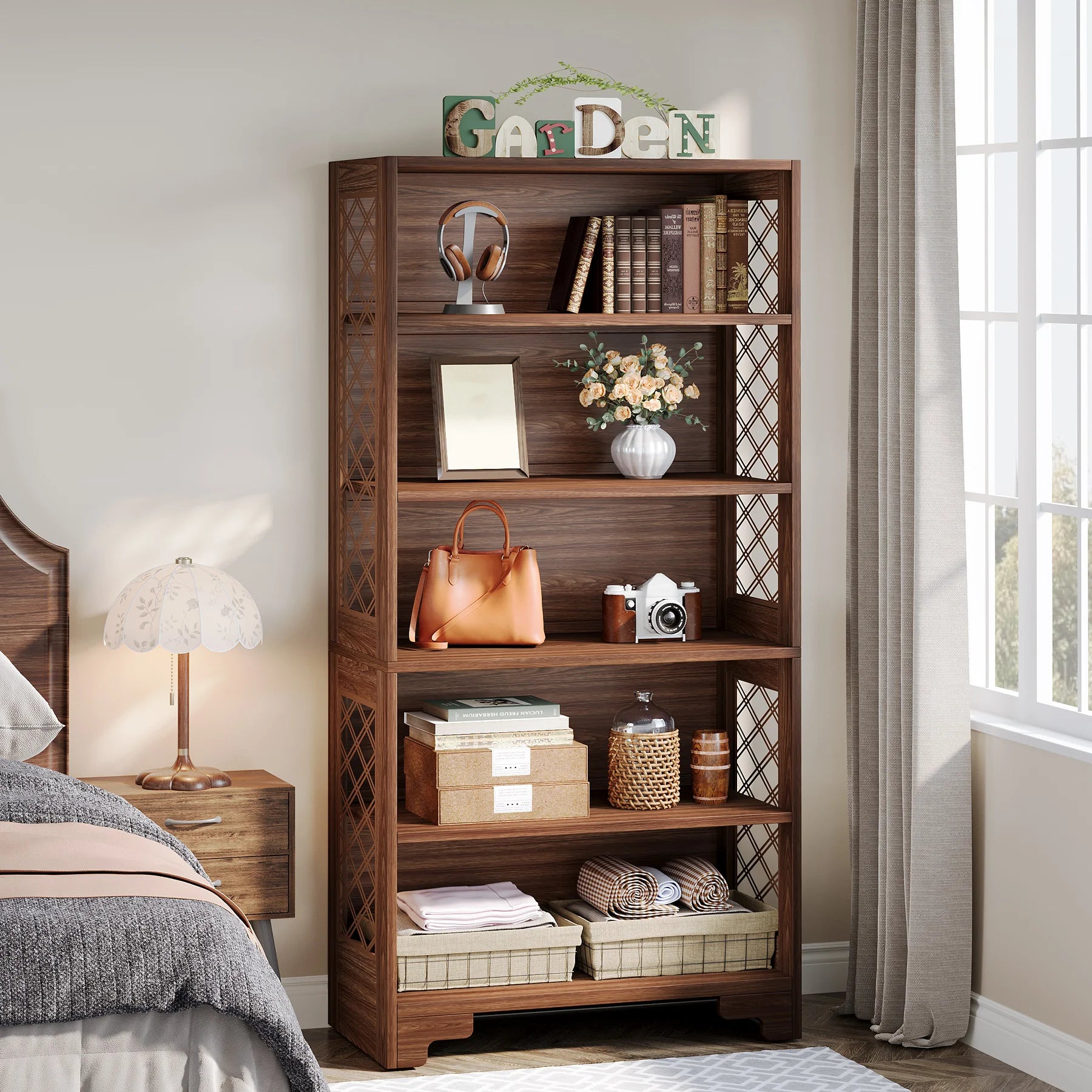 Tribesigns 6-Tier Bookcase, 71 Inches Industrial Bookshelves and Bookcases, Floor Standing 5 Shelf Display Storage Shelves