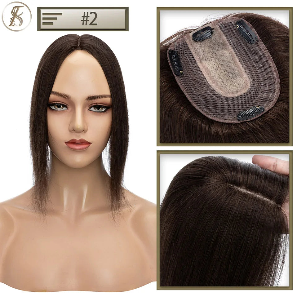 TESS 10x12cm Hair Toppers Natural Hair Wigs 3.5x9cm Women Topper Human Hair Clip In Hair Extensions Blonde Brown Women Hairpiece