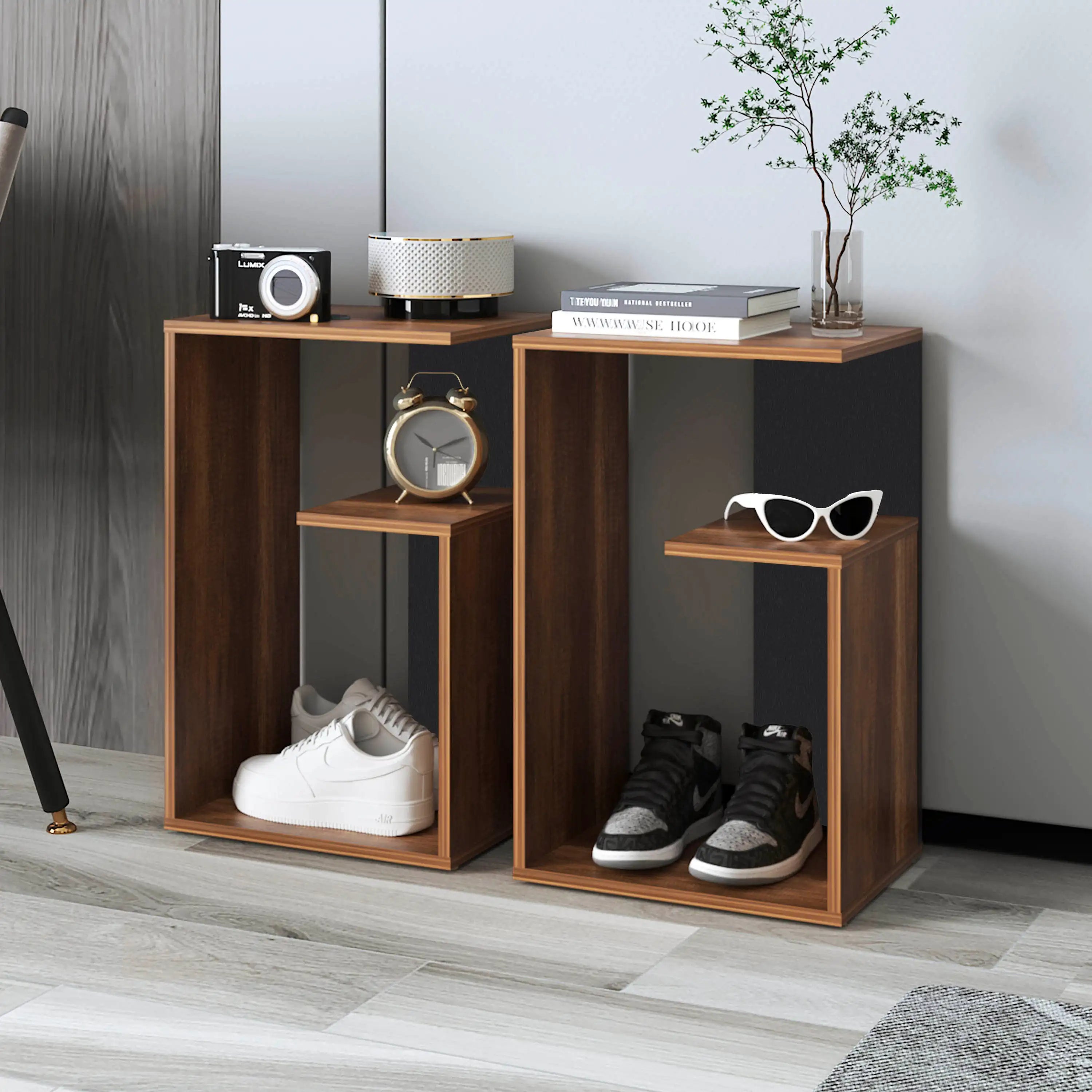 Everet 25" High 3-Tier Side Table Black Wengue - Walnut