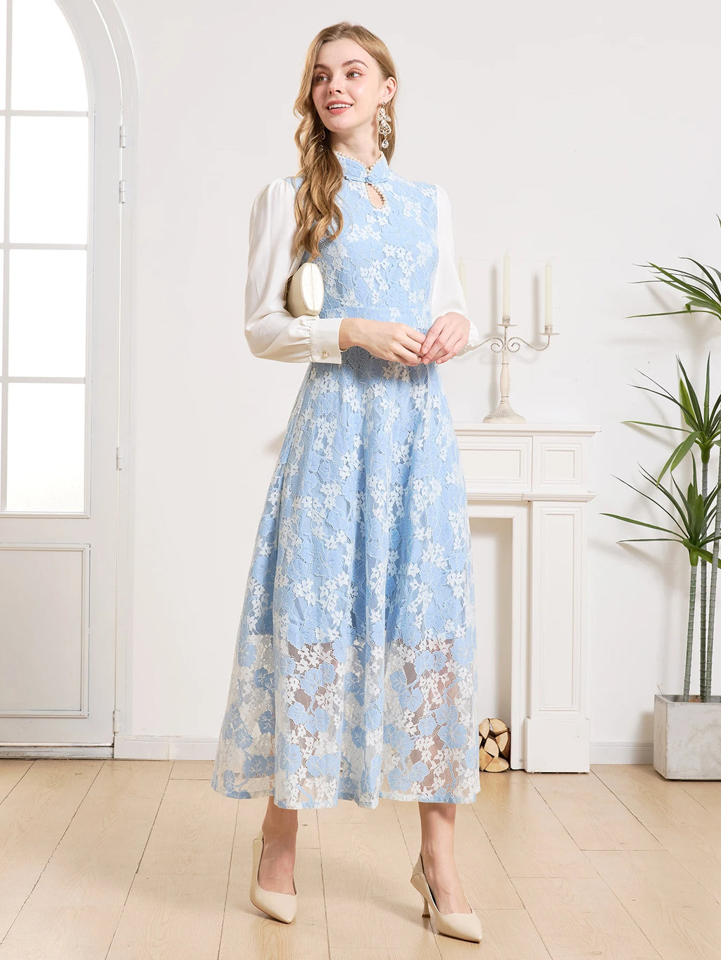 DEVCHATA Elegant Women Dress Spring Summer Luxurious Lace Party Dresses Long Sleeve Lady Formal Evening clothing