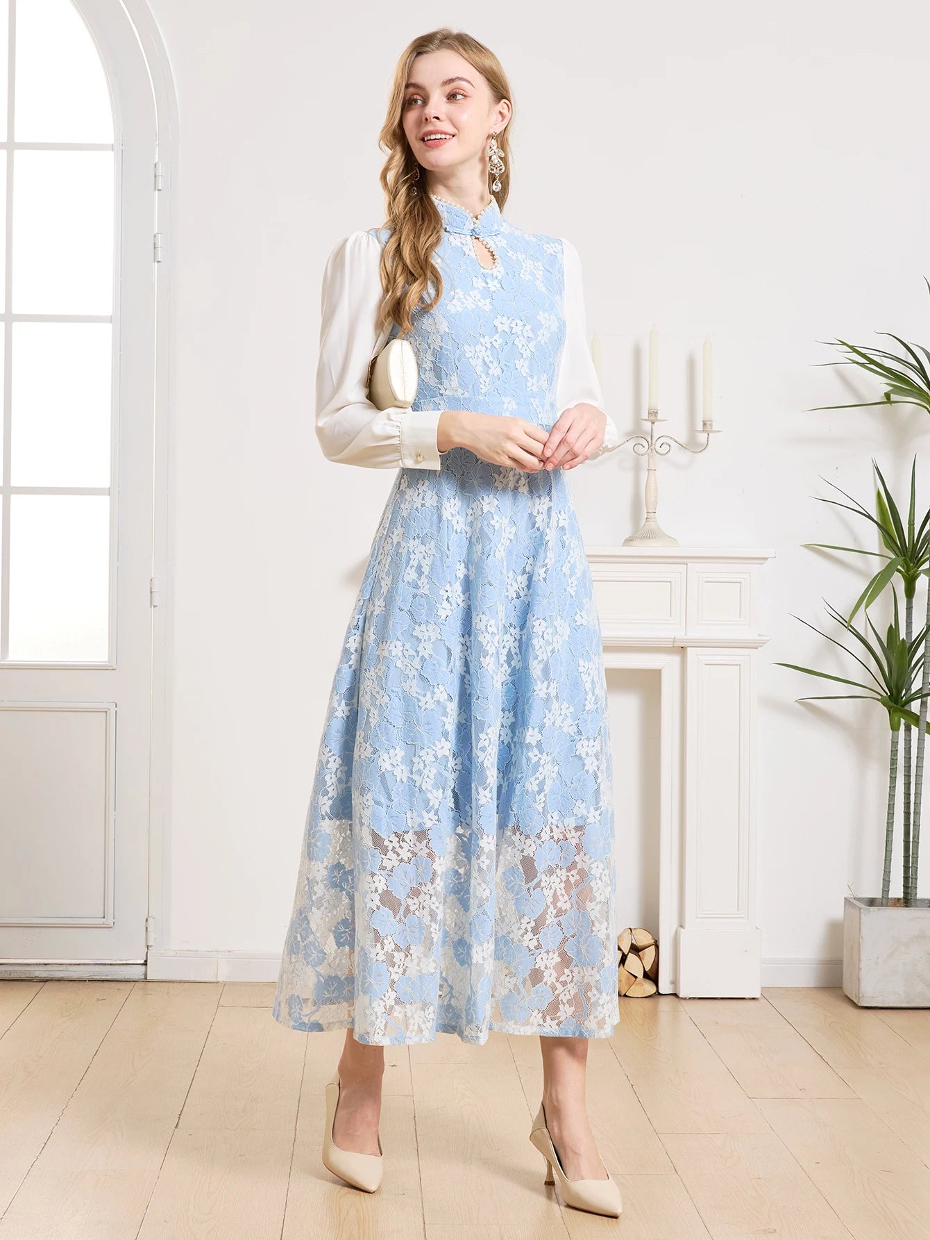 DEVCHATA Elegant Women Dress Spring Summer Luxurious Lace Party Dresses Long Sleeve Lady Formal Evening clothing