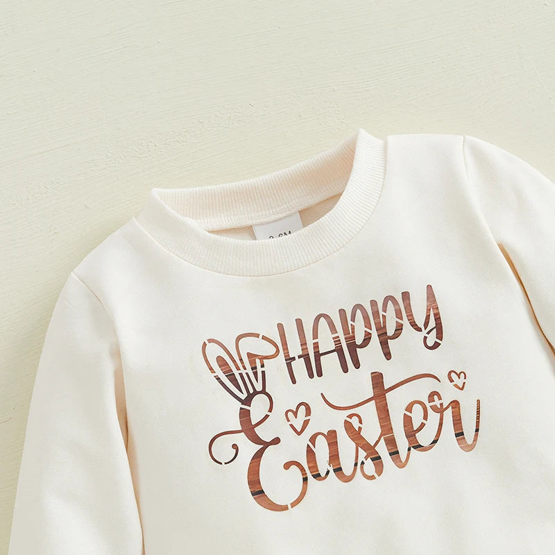 Adorable Infant Easter Clothing Set with Cute Bunny Print Long Sleeve Top and Matching Pants for Baby Boys and Girls