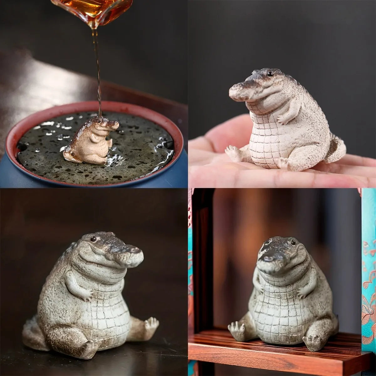 1PC Boutique Purple Sand Tea Petting Little Crocodile Tea Pet Ornaments Handmade Tea Ceremony Tea Play Financial TeaTable Gift