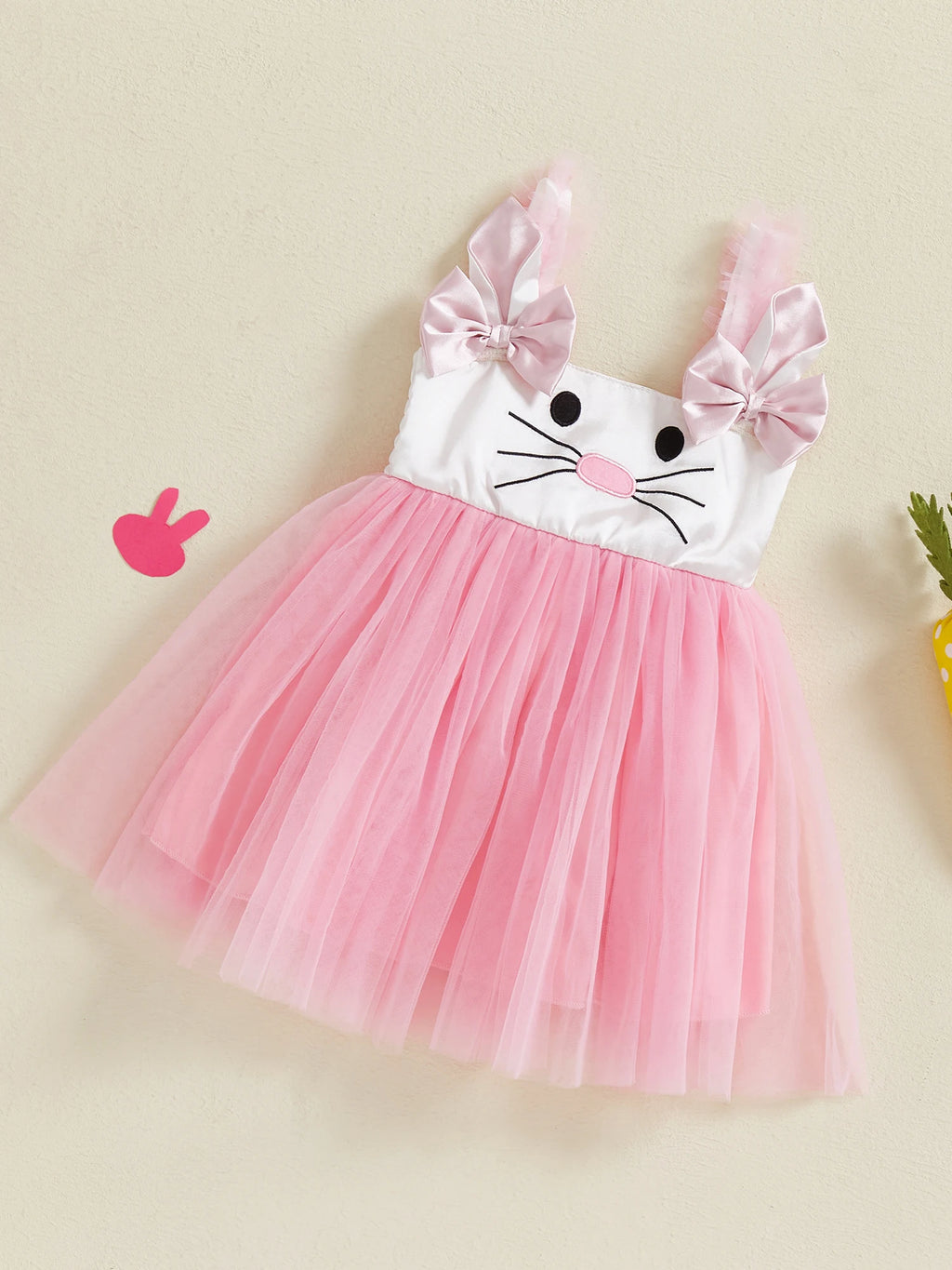 Adorable Baby Girls Easter Outfit Sleeveless Bunny Print Suspender Dress with Tulle Skirt for Spring and Summer Celebrations