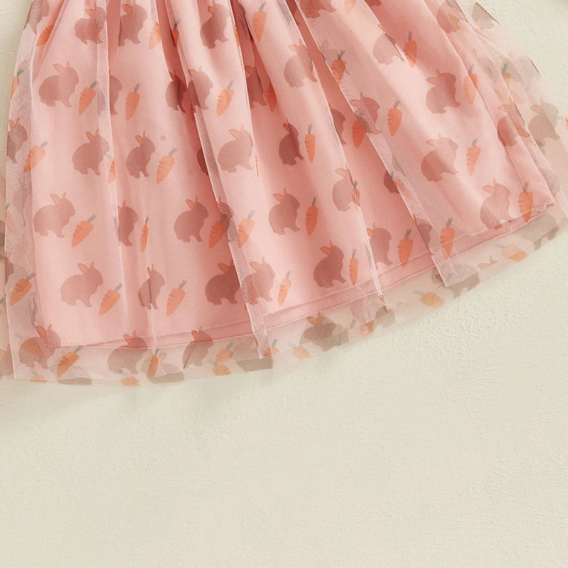 Girls Easter Bunny Print Sleeveless Dress Summer Fashion Casual Kids Princess Dress with Carrot Pattern