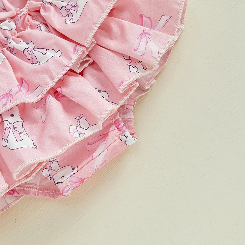 Adorable Toddler Easter Dress Floral Print Sleeveless Romper Ruffle Shorts Headband 3-Piece Outfit Set for Baby Girls