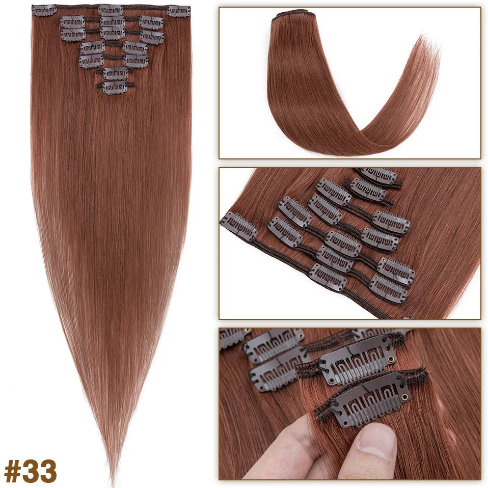 S-noilite 65g Clip In Hair Extensions Human Hair Natural Extension Hair Clips 7Pcs/Set 15"-22" Full Head Clip In Natural Hair