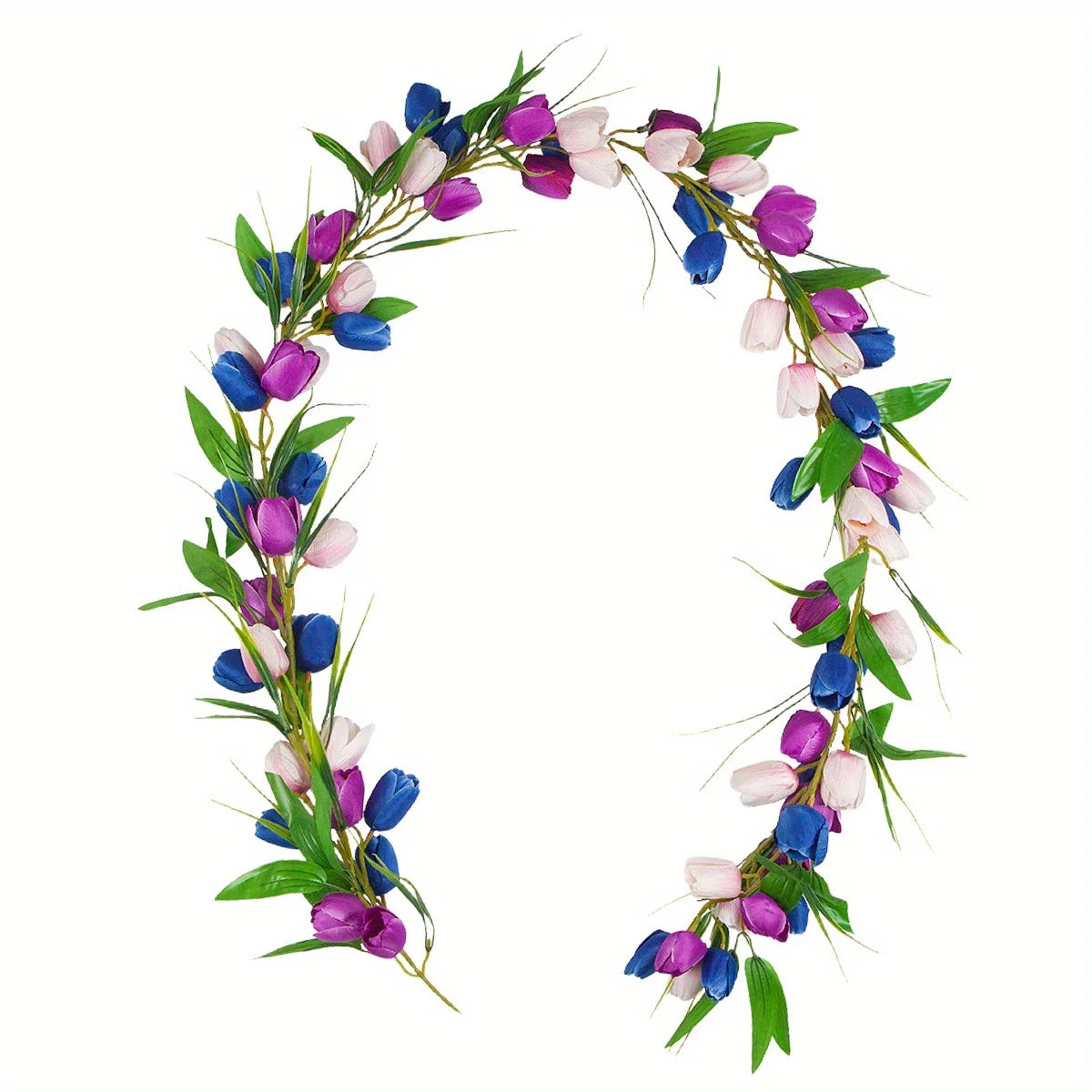 Easter Tulip Garland 6.5ft Artificial Spring Garland Easter Decorations Garland with Tulip Flower Green Leaves Hanging