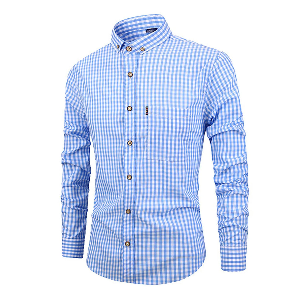 Men'S Single Breasted Checkered Shirt Men Shirts Fall And Winter Men Shirts Breathable Cotton Long Sleeved Camisa Masculina