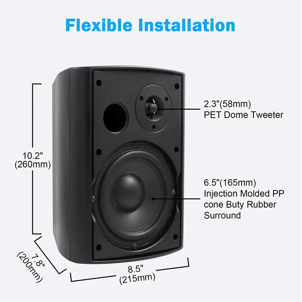 Herdio 2PCS 6.5'' 400W Outdoor Passive Speakers Wired Waterproof With Powerful Bass Wall Mount Speakers For Indoor Patio Covered