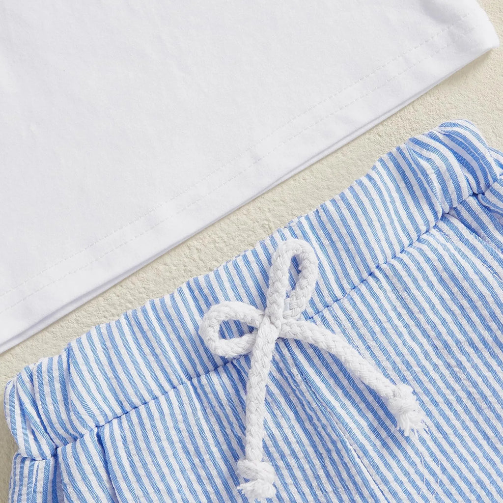 Toddler Baby Boys Easter Outfits Bunny Embroidery Short Sleeves T-Shirt and Elastic Carrot Stripe Shorts Set for Summer Clothes