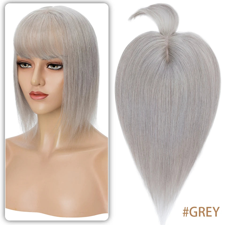 TESS Women Topper 10x12cm Hair Clips Hair Topper Natural Hair Wigs 100% Human Hair Silk Base Clip In Hair Extension Blonde Women