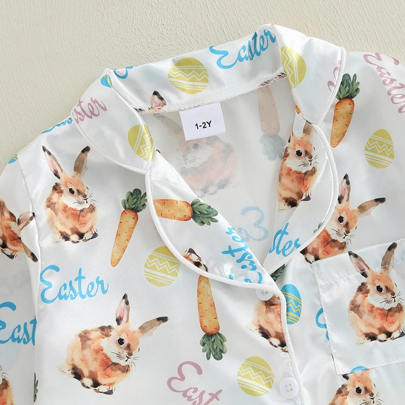 Children s Easter Pajama Set Adorable Bunny and Carrot Print Pajamas with Long Sleeve Top and Matching Pants for Boys