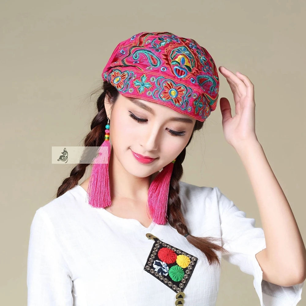 Women Mexican Style Ethnic Vintage Embroidery Flowers Hat Red Print hats for women Beanies Hats