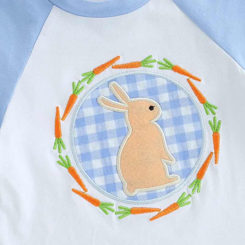 Toddler Boys Easter Outfits Adorable Bunny Embroidery Short Sleeve T-Shirt and Plaid Shorts Set for 2 Piece Clothing Ensemble