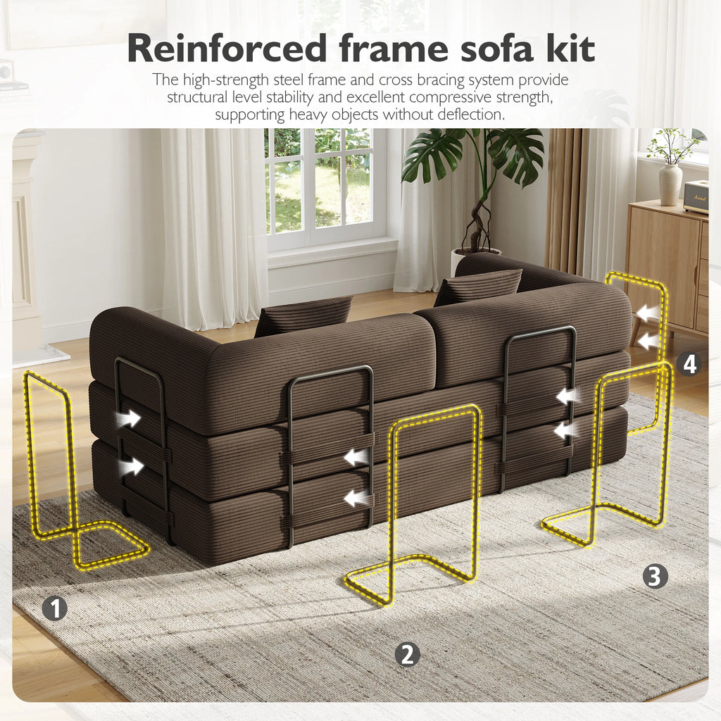 Convertible Floor Sofa Bed with Fixed-Shape Frame,  5-in-1 DIY Combination Modular Sofa,  for Living Room Bedroom Playroom