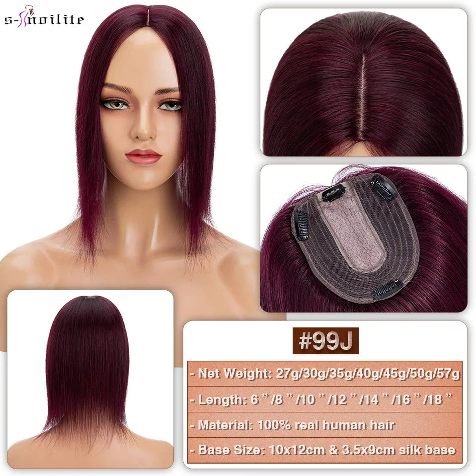 S-noilite 10x12cm Hair Toppers 3.5x9cm Silk Base Natural Hair Wig 100% Human Hair For Women Hairpiece Clip In Hair Extensions
