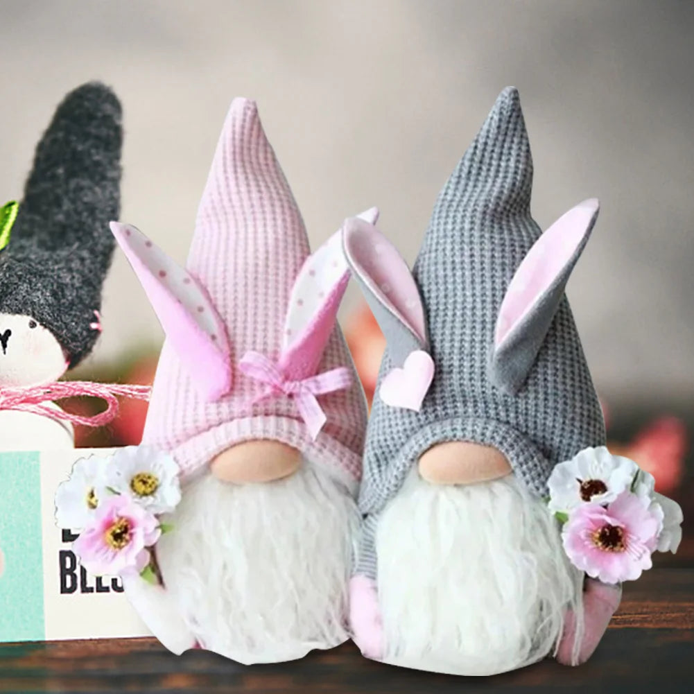 2Pcs Rabbit Ear Faceless Gnome with Knitted Hat Easter Bunny Ear Gnomes Toy Festival Theme for Bedroom Living Room Decor