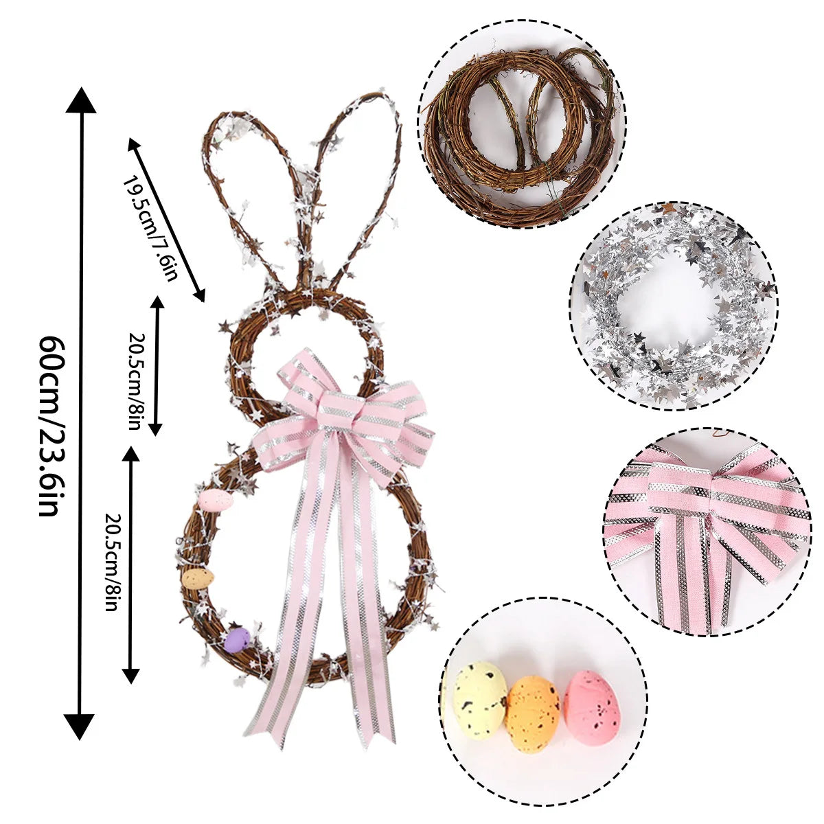 Easter Bunny Wreath, Rabbit Garland Material Kit for DIY Door Wreath Easter Rabbit Wreath Bunny Artificial Floral