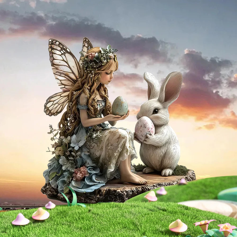 Easter Bunny Garden Stake Acrylic Easter Yard Sign 2D Flat Easter Rabbit Garden Signs for Easter Decorations