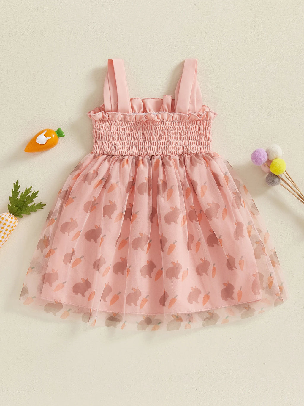 Girls Easter Bunny Print Sleeveless Dress Summer Fashion Casual Kids Princess Dress with Carrot Pattern