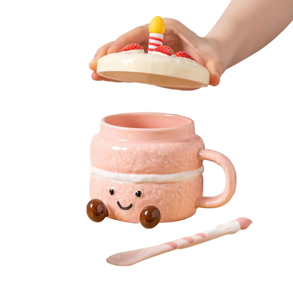 Adorable dessert and cake shaped coffee mug Afternoon Tea Cup Cappuccino Milk Cocoa mug strawberry Coffee Mugs with Lid Spoon