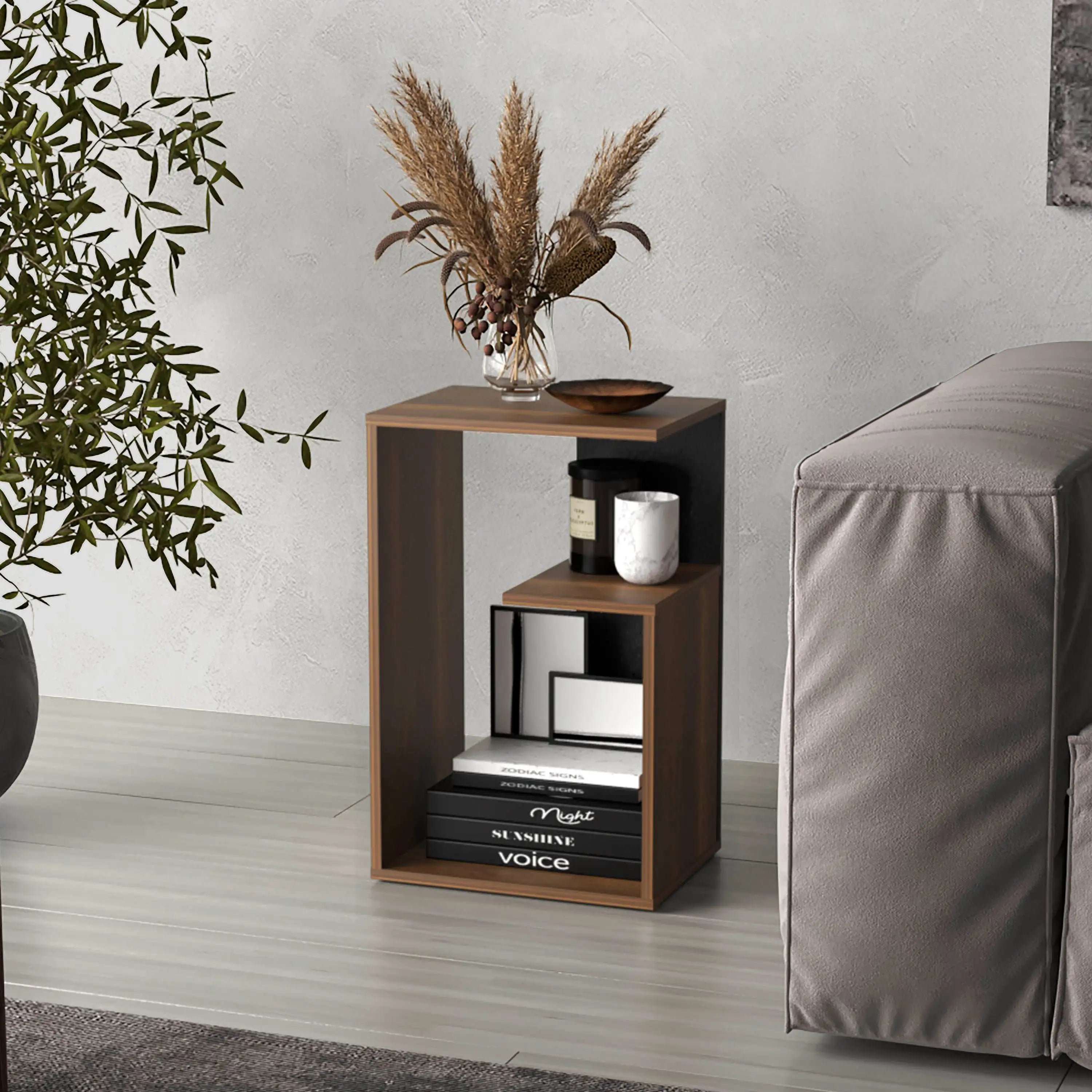 Everet 25" High 3-Tier Side Table Black Wengue - Walnut
