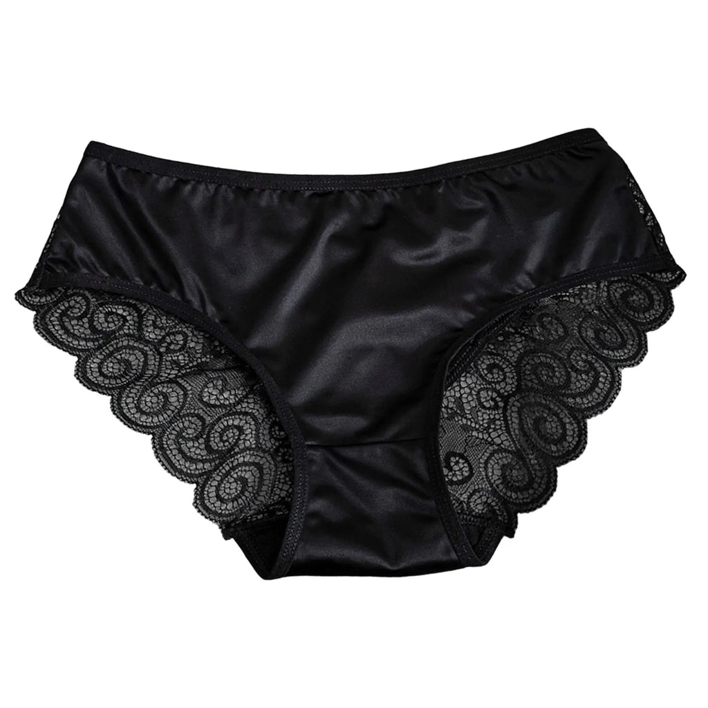 Yellow Women's Panties Silk Satin Underwear Lace Sexy Lingerie Breathable Mid Waist Female Briefs Comfortable Panty Underpants