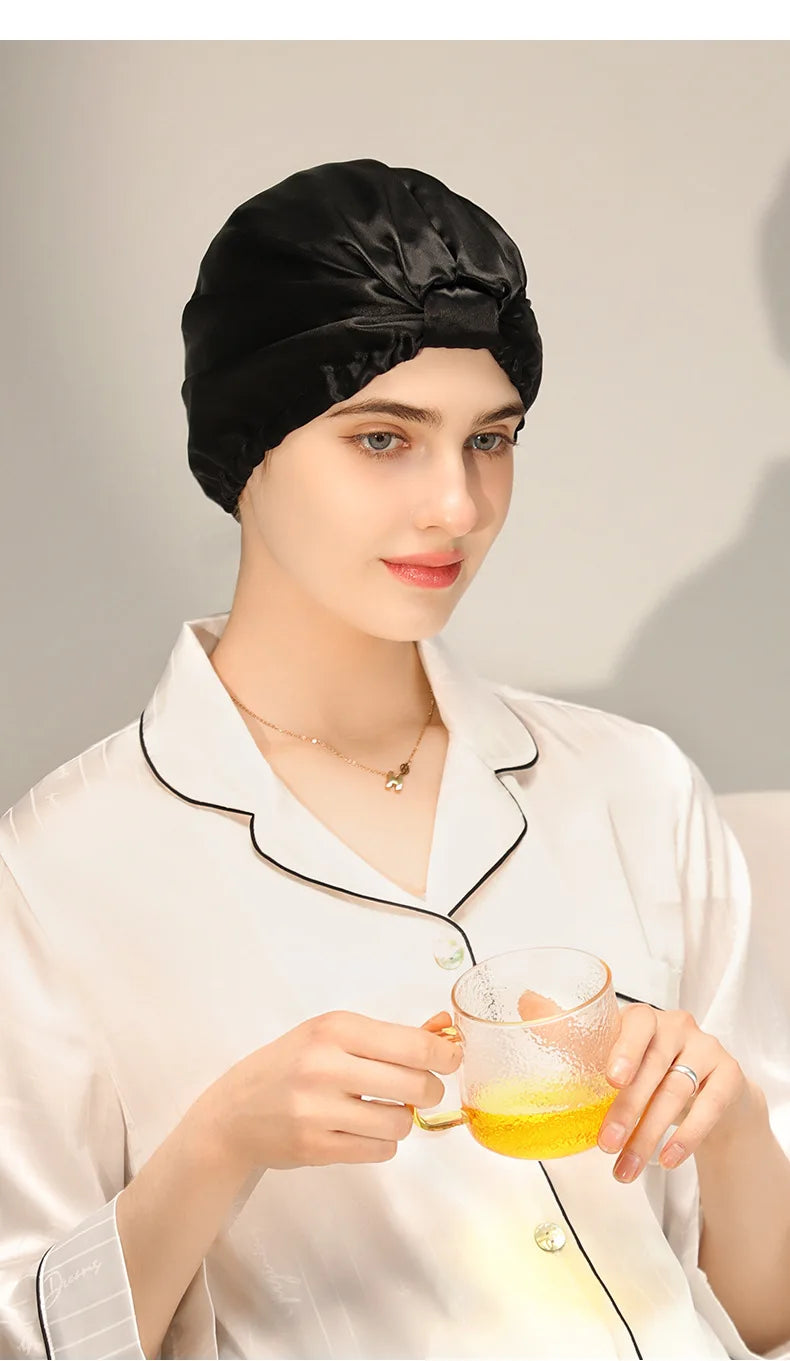Trend 2026 Pure Silk Night Caps Mulberry Silk Sleeping Bonnet Hair Loss Hat Natural Silk Turban For Hair Sleeping Silk Headwrap