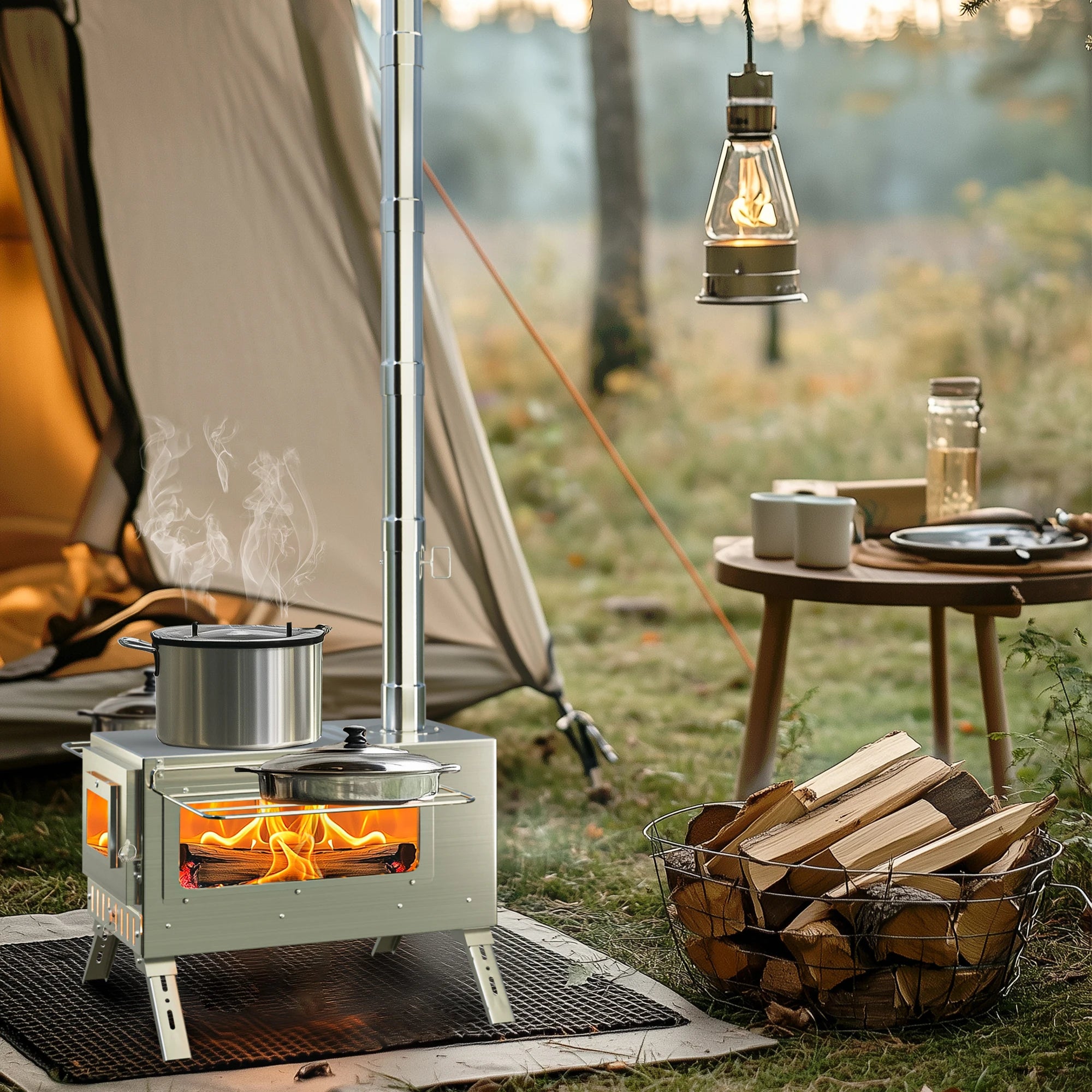 Wisfor Portable Hot Tent Stove,Wood Burning Stove for Camping, Tent Stove With View Glass, Large Stainless Steel Camping Stove