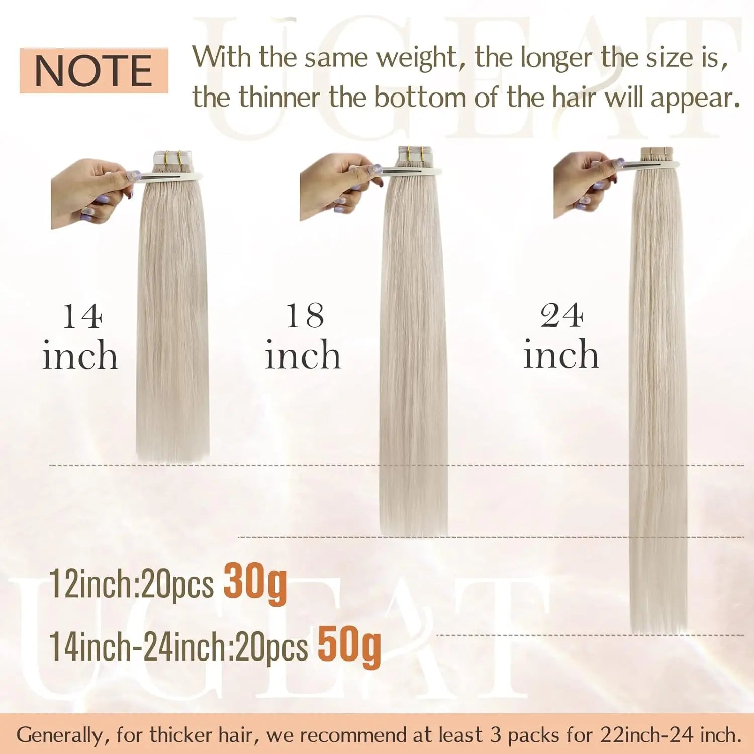 Ugeat Tape in Hair Extensions Human Hair Blonde Remy Tape in Extensions for Women Platinum Blonde Invisible Human Hair