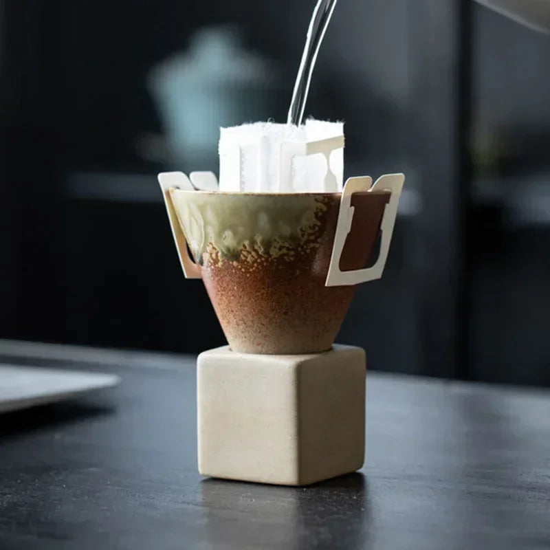Coarse Pottery Creative Coffee Cup with Base Japanese Retro Conical Ceramic Cups Minimalist Latte Mug  Stoneware Master Teacup