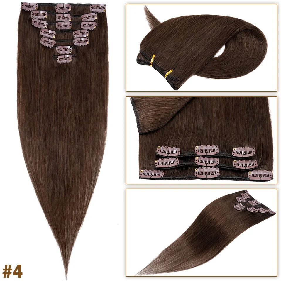 S-noilite 65g Clip In Hair Extensions Human Hair Natural Extension Hair Clips 7Pcs/Set 15"-22" Full Head Clip In Natural Hair