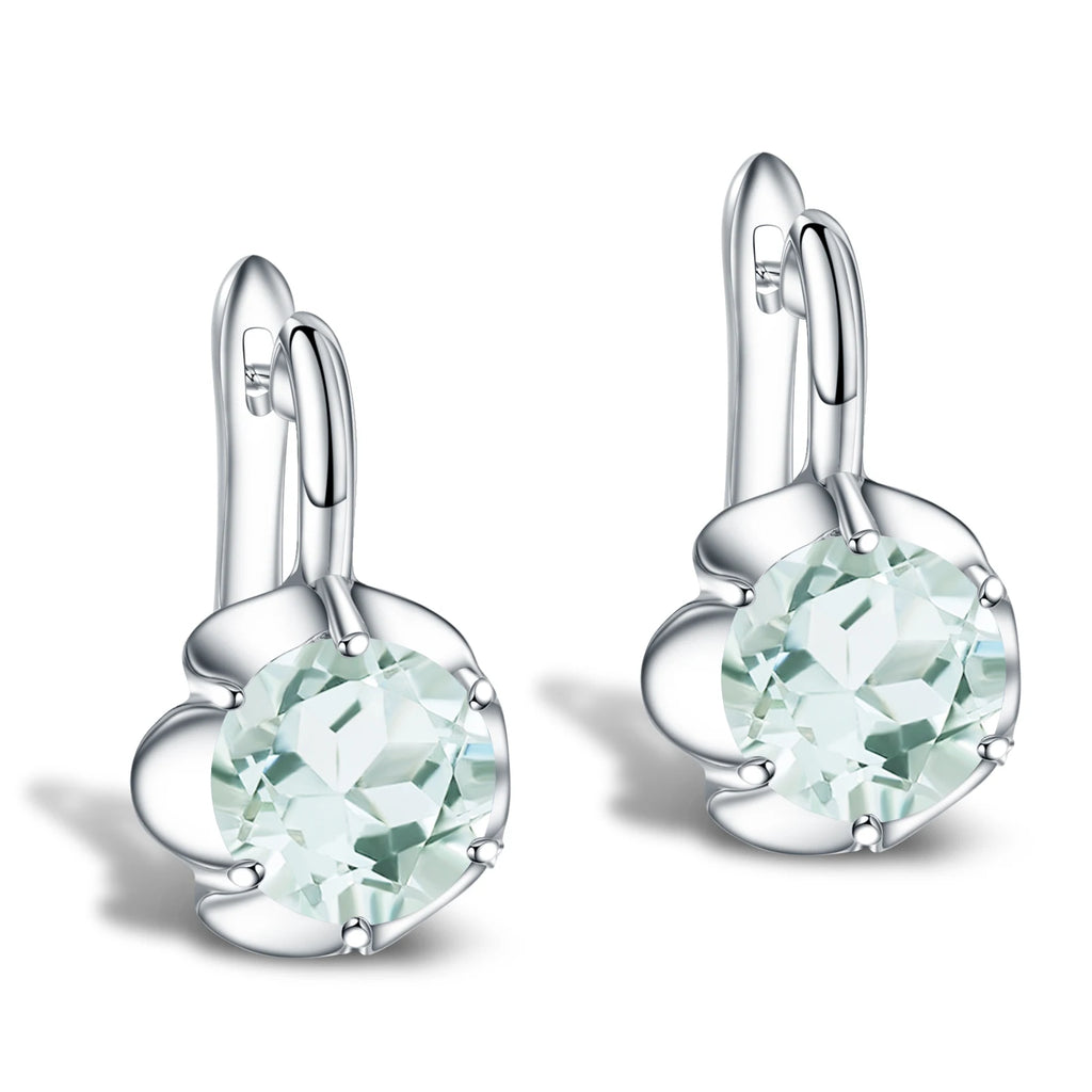GEM'S BALLET Pure 925 Sterling Silver Fine Jewelry Oval 5.47Ct Natural Green Amethyst Birthstone Stud Earrings For Women