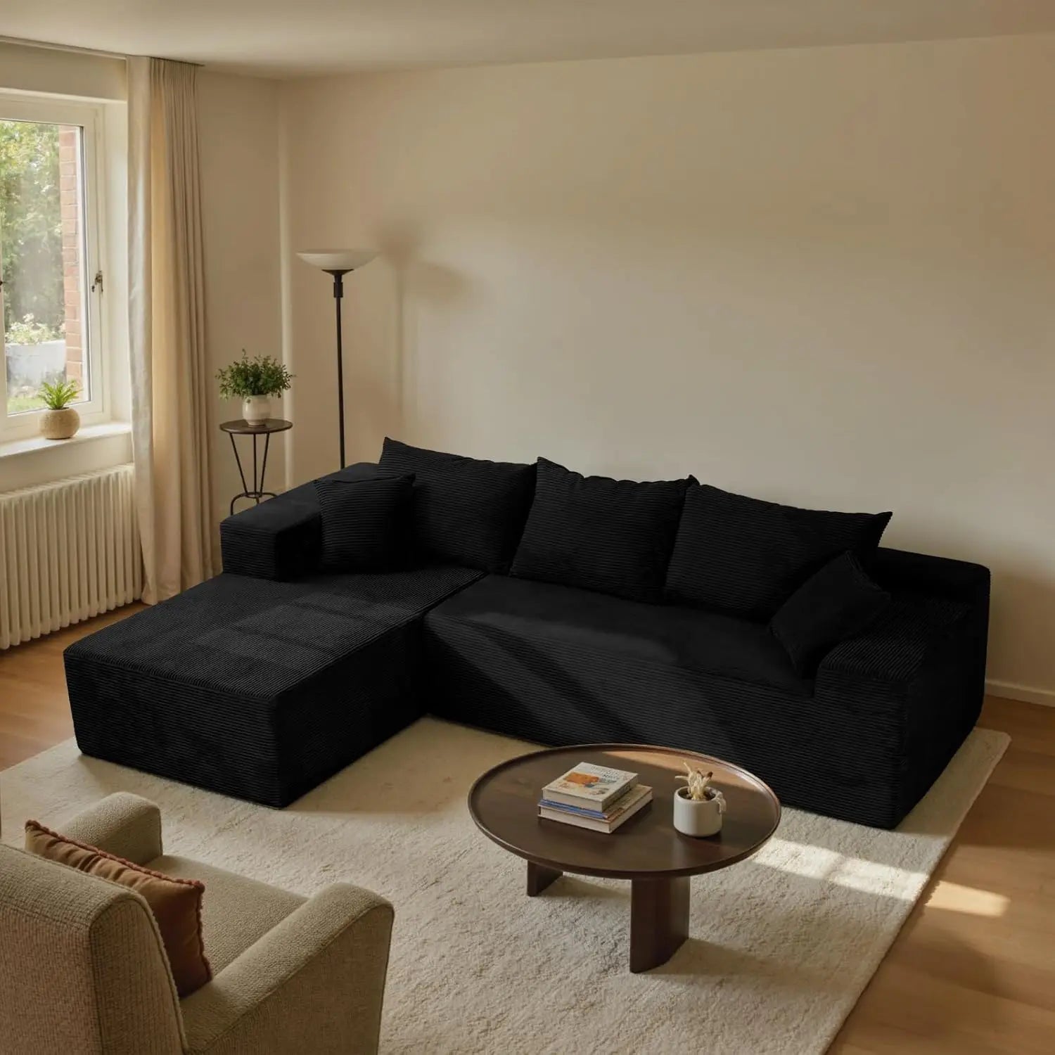 L-Shape Sectional Sofa with Chaise Deep Seat Modular Box Living Room No Assembly Customized