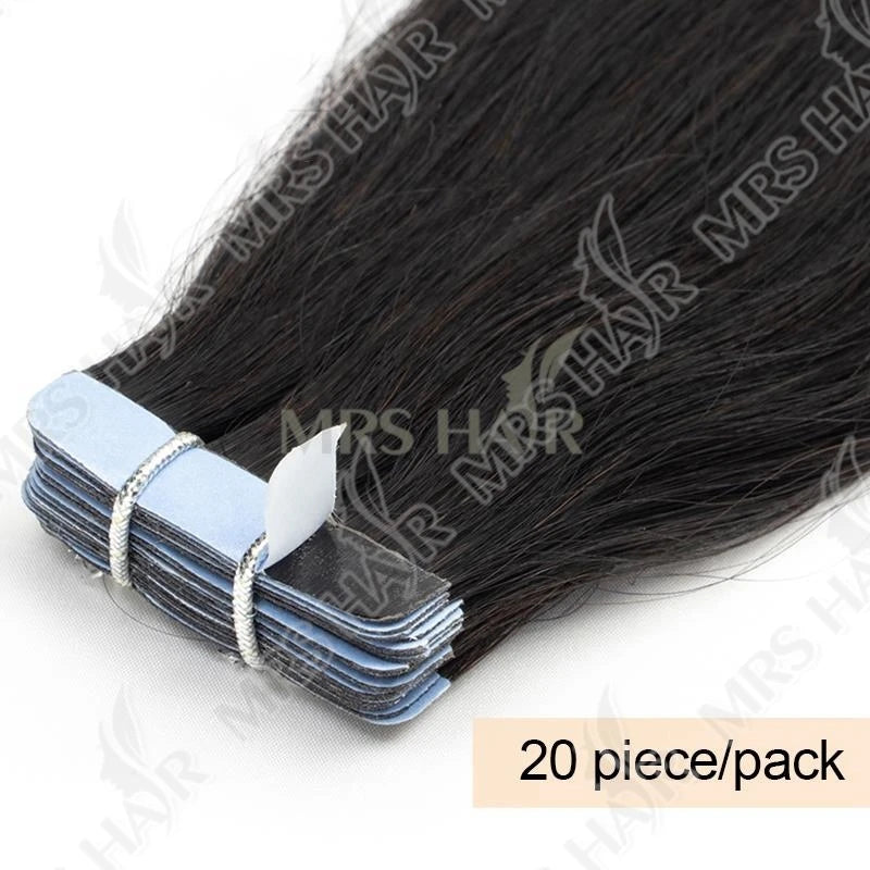 MRSHAIR Tape in Hair Extensions Human Hair Silk Straight Cuticle Remy Tape in Extensions Skin Weft 20pcs/Pack 12-24inch Tape Ins