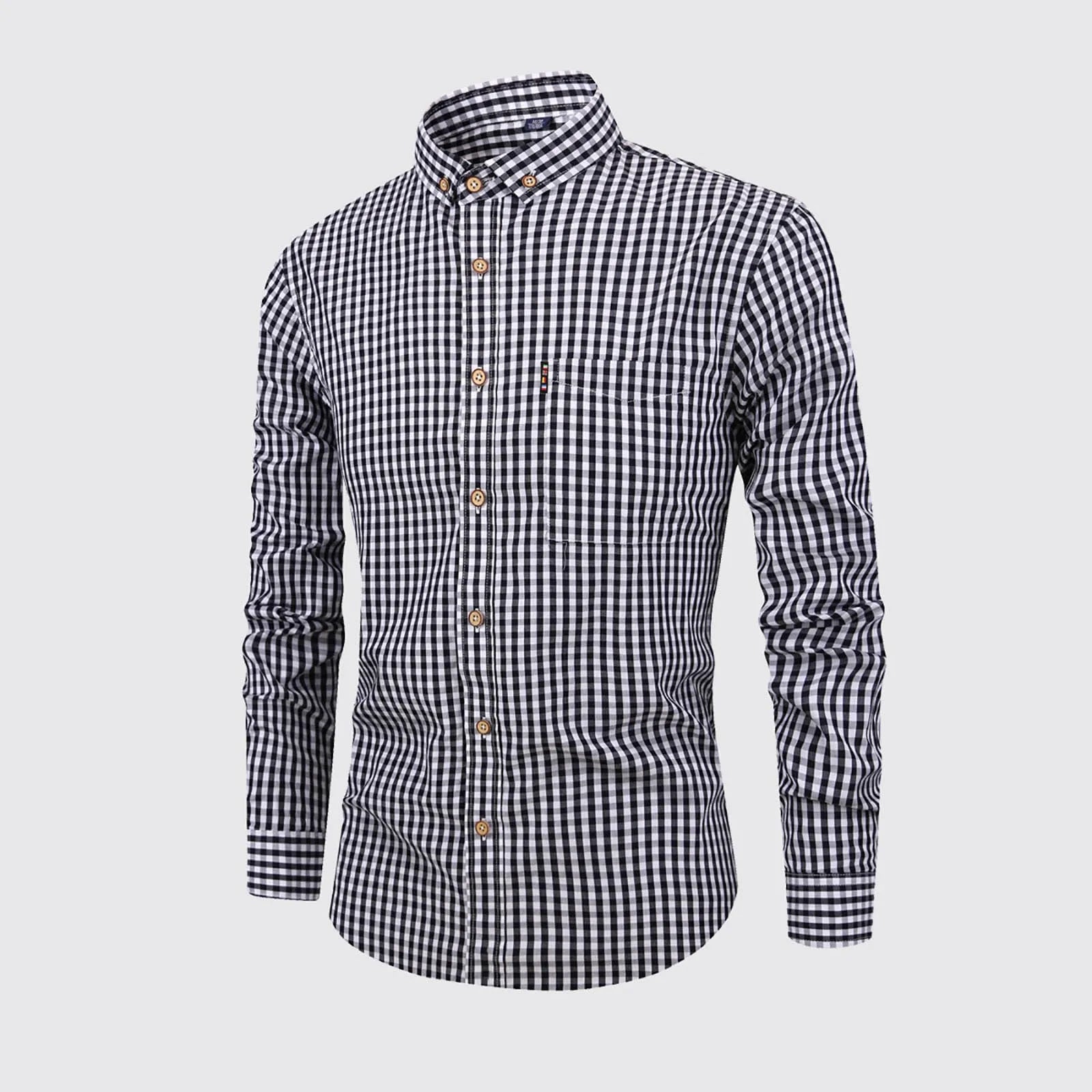 Men'S Single Breasted Checkered Shirt Men Shirts Fall And Winter Men Shirts Breathable Cotton Long Sleeved Camisa Masculina