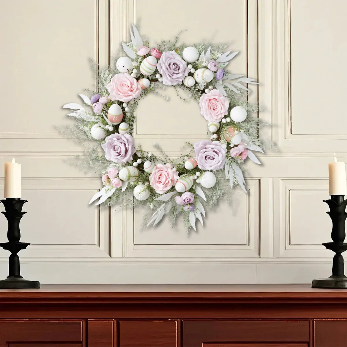 Easter Egg Wreath, 21.6in Spring Easter Wreaths for Front Door Home Wall Hanging Decorations, Easter Wreath for Window