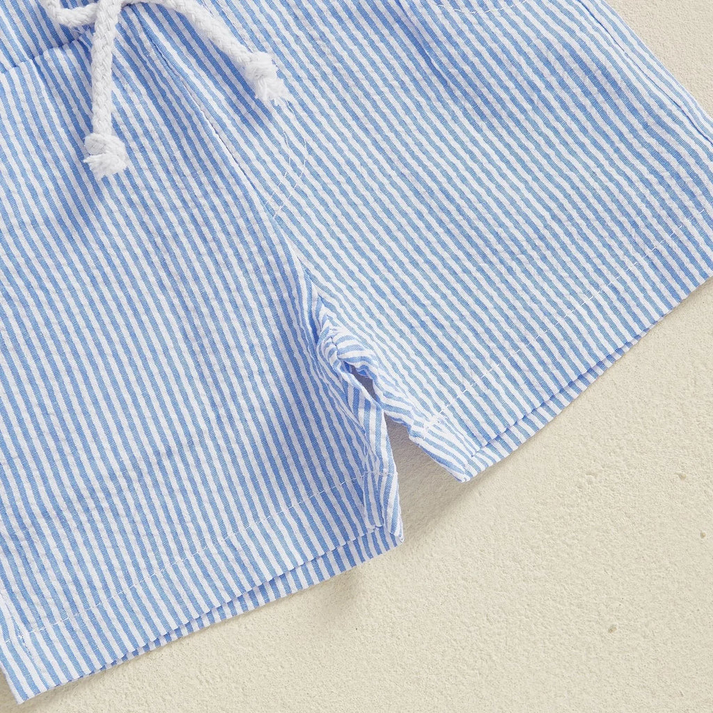 Toddler Baby Boys Easter Outfits Bunny Embroidery Short Sleeves T-Shirt and Elastic Carrot Stripe Shorts Set for Summer Clothes