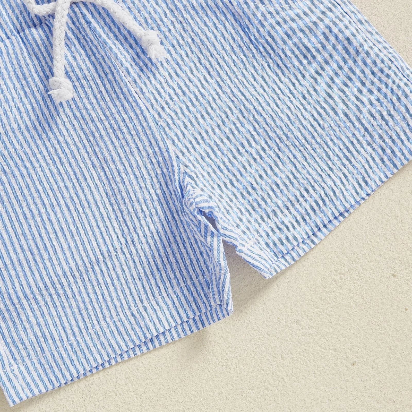 Toddler Baby Boys Easter Outfits Bunny Embroidery Short Sleeves T-Shirt and Elastic Carrot Stripe Shorts Set for Summer Clothes