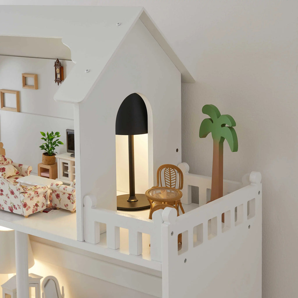Wooden Dollhouse Bookshelf 3-Tier Doll House Bookcase Kids Books Toys Dolls Storage Organizer Shelves for Children's Bedroom