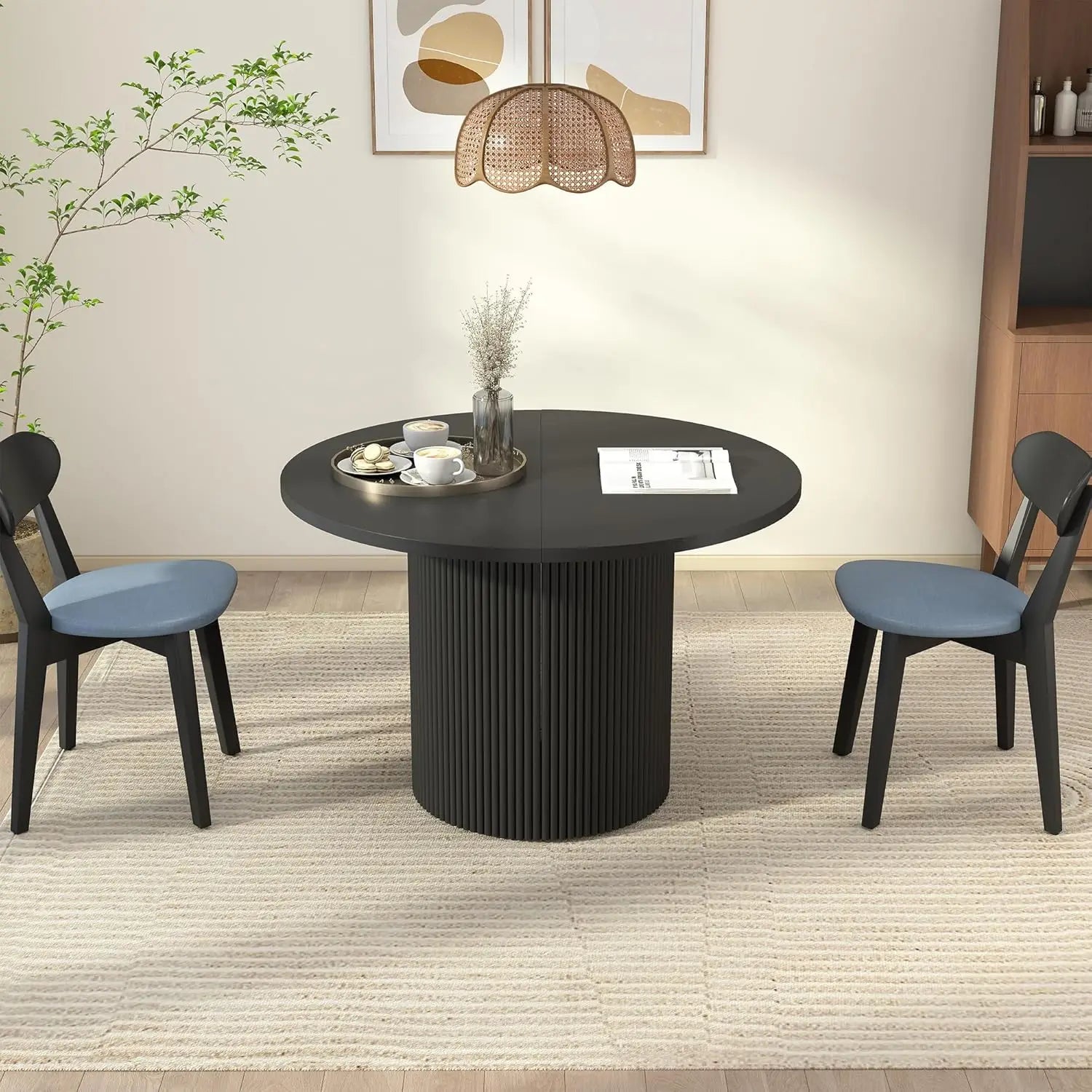 Extendable Dining Table 41-78in Seats 4-8 Round Expandable Kitchen Fluted Base Modern Oval Dining Room Living Room, Customized