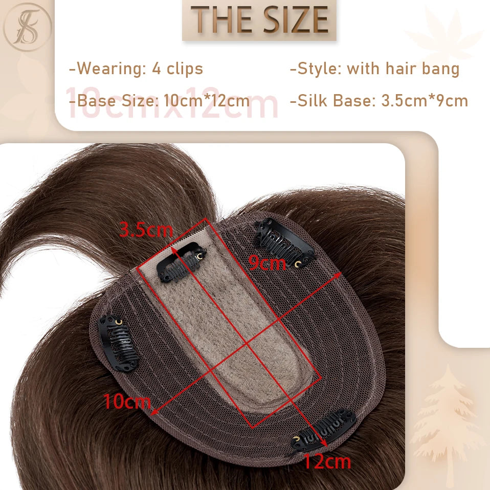 TESS Women Topper 10x12cm Hair Clips Hair Topper Natural Hair Wigs 100% Human Hair Silk Base Clip In Hair Extension Blonde Women
