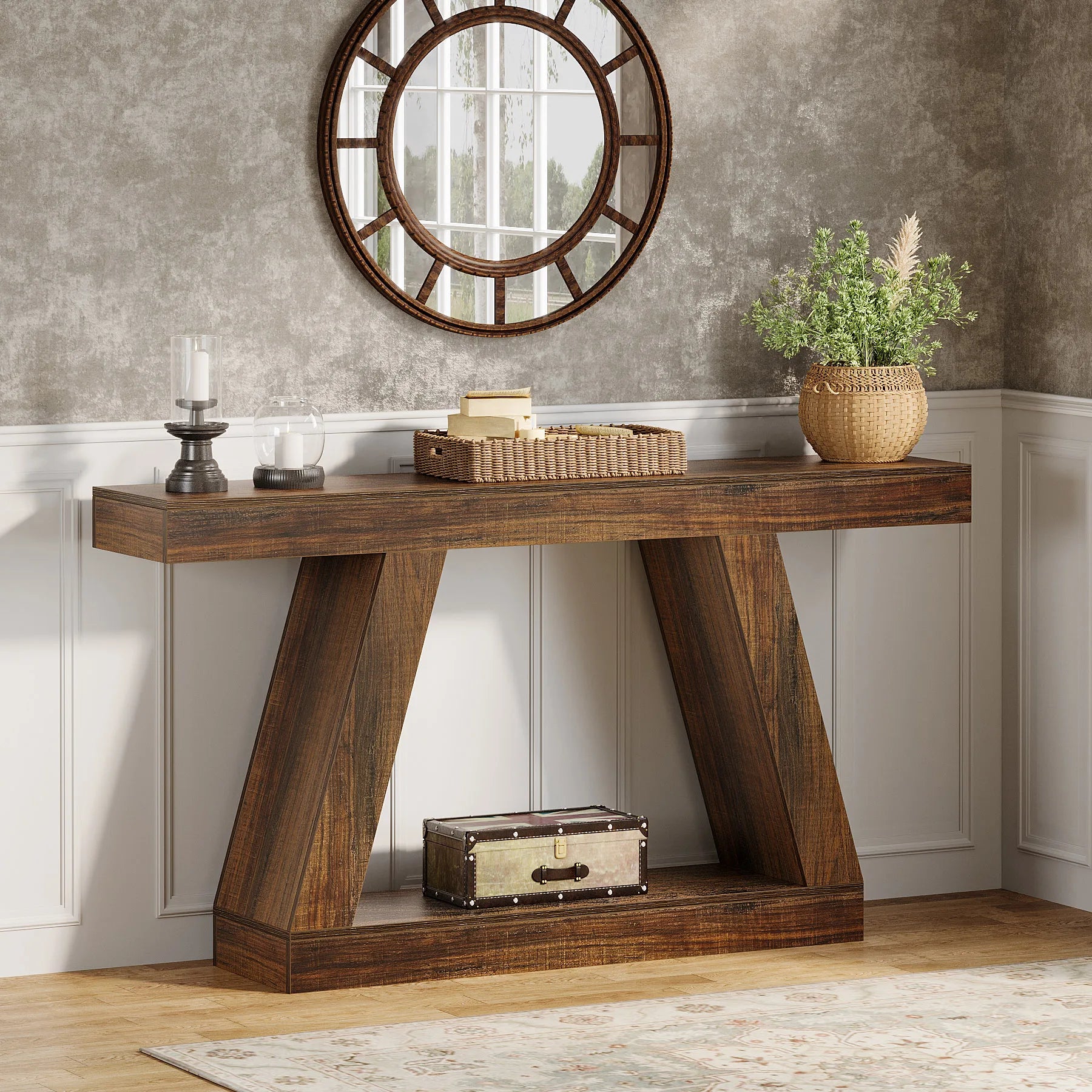 Tribesigns 55-Inch Rustic Console Table with Storage Industrial Wooden Entryway Table for Hallway Living Room