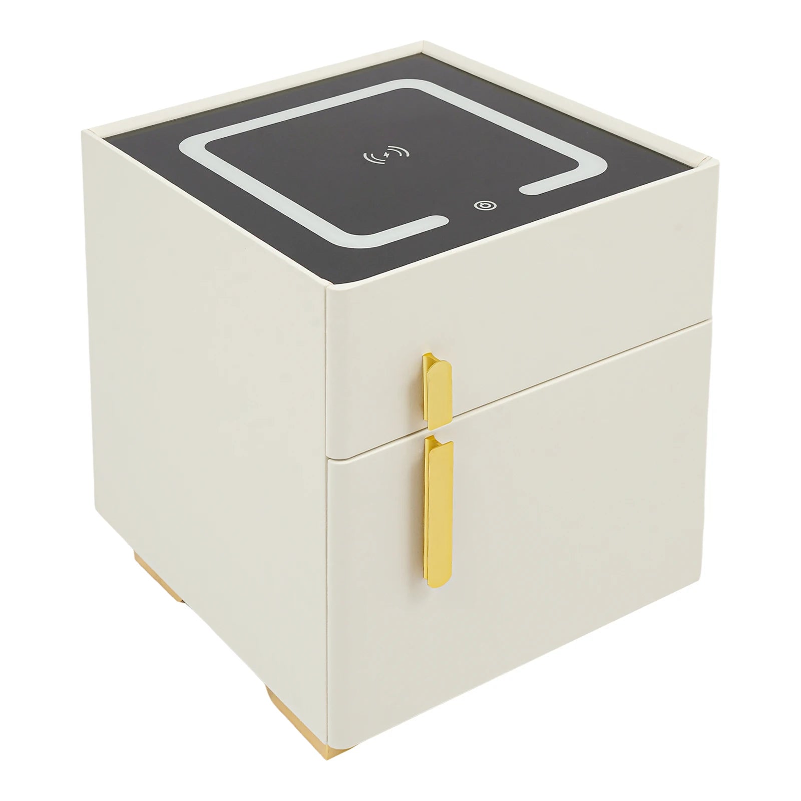 Smart Nightstand w/ Drawer & Safe Wireless Charging Nightstand Solid Wood Night Stand w/ 2 Drawers LED Bedside Tables for Bedroo