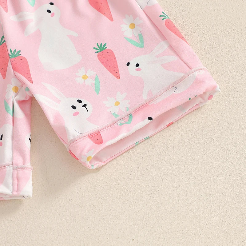 Adorable Toddler Girls Easter Bunny Pajama Set with Short Sleeve Top and Shorts for Spring Summer Loungewear - 2 Piece Set