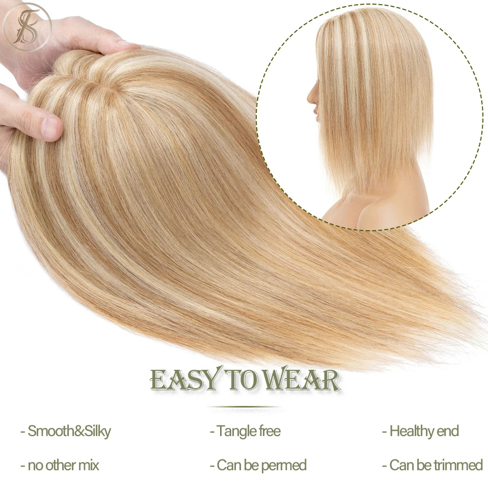 TESS 10x12cm Hair Toppers Natural Hair Wigs 3.5x9cm Women Topper Human Hair Clip In Hair Extensions Blonde Brown Women Hairpiece